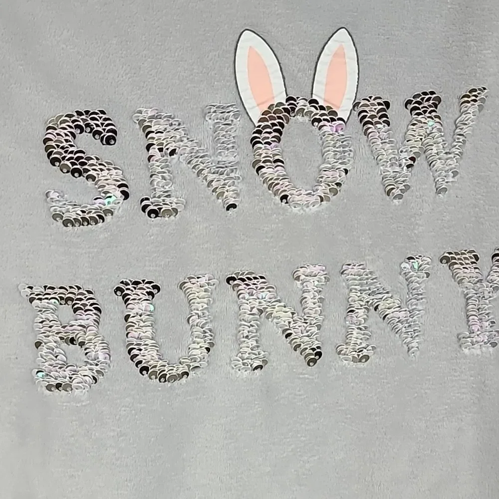 Justice Girls 6/7 Snow Bunny Flip Sequins Plush Fleece Hoodie Velour Sweatshirt